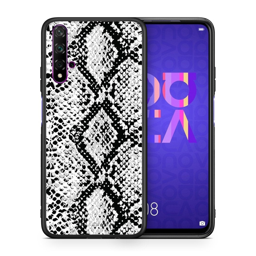 Θήκη Huawei Nova 5T/Honor 20 White Snake Animal από τη Smartfits με σχέδιο στο πίσω μέρος και μαύρο περίβλημα | Huawei Nova 5T/Honor 20 White Snake Animal case with colorful back and black bezels