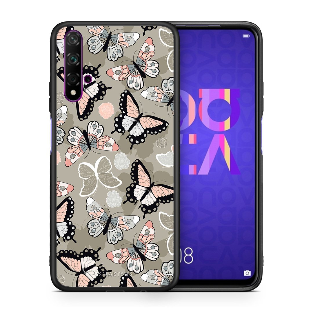 Θήκη Huawei Nova 5T/Honor 20 Butterflies Boho από τη Smartfits με σχέδιο στο πίσω μέρος και μαύρο περίβλημα | Huawei Nova 5T/Honor 20 Butterflies Boho case with colorful back and black bezels