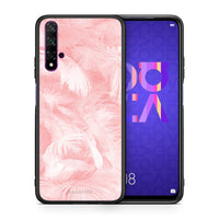 Thumbnail for Θήκη Huawei Nova 5T/Honor 20 Pink Feather Boho από τη Smartfits με σχέδιο στο πίσω μέρος και μαύρο περίβλημα | Huawei Nova 5T/Honor 20 Pink Feather Boho case with colorful back and black bezels