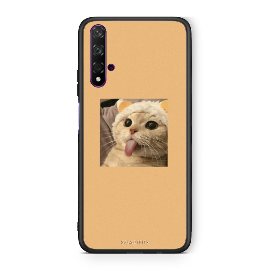 Huawei Nova 5T Cat Tongue θήκη από τη Smartfits με σχέδιο στο πίσω μέρος και μαύρο περίβλημα | Smartphone case with colorful back and black bezels by Smartfits