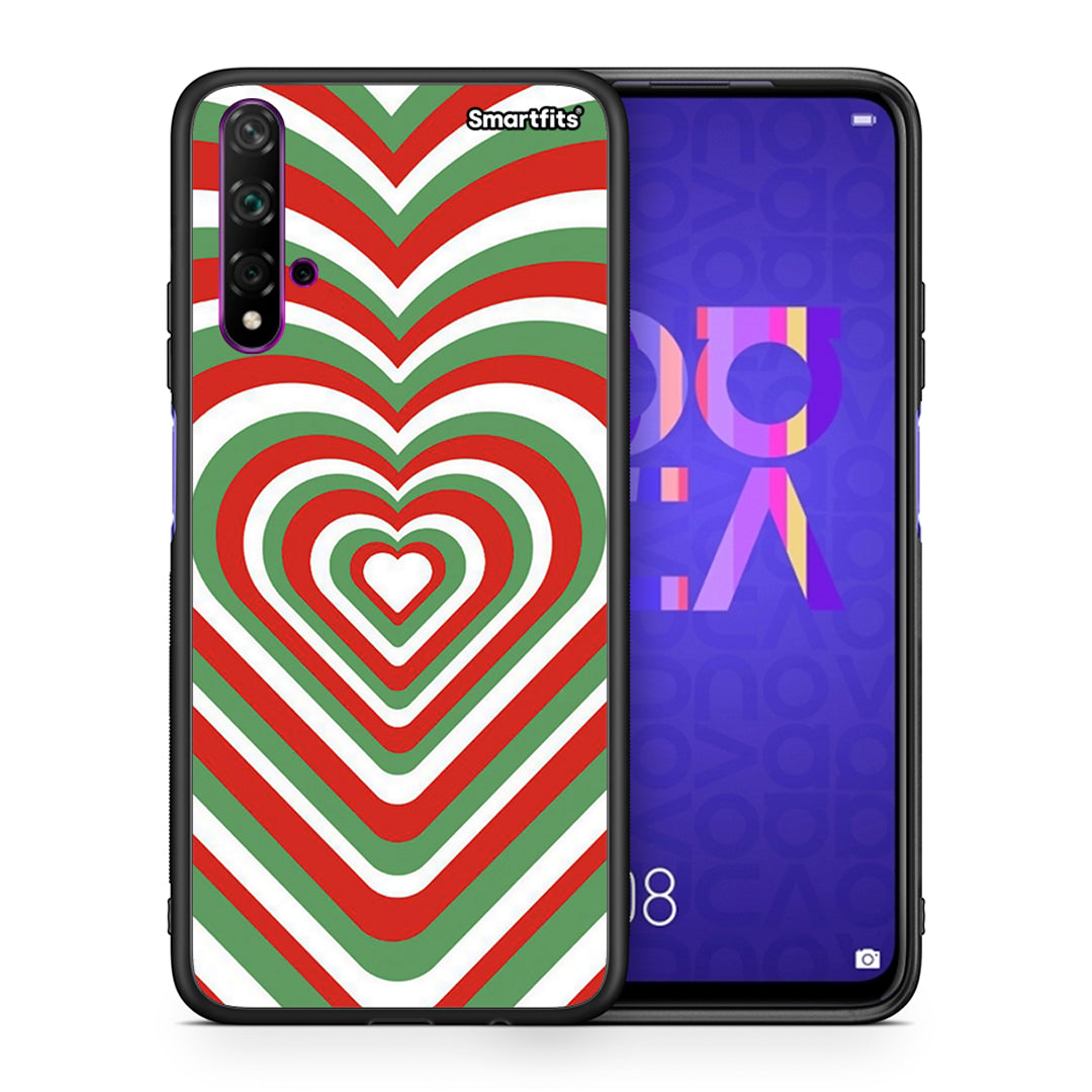 Θήκη Huawei Nova 5T/Honor 20 Christmas Hearts από τη Smartfits με σχέδιο στο πίσω μέρος και μαύρο περίβλημα | Huawei Nova 5T/Honor 20 Christmas Hearts case with colorful back and black bezels