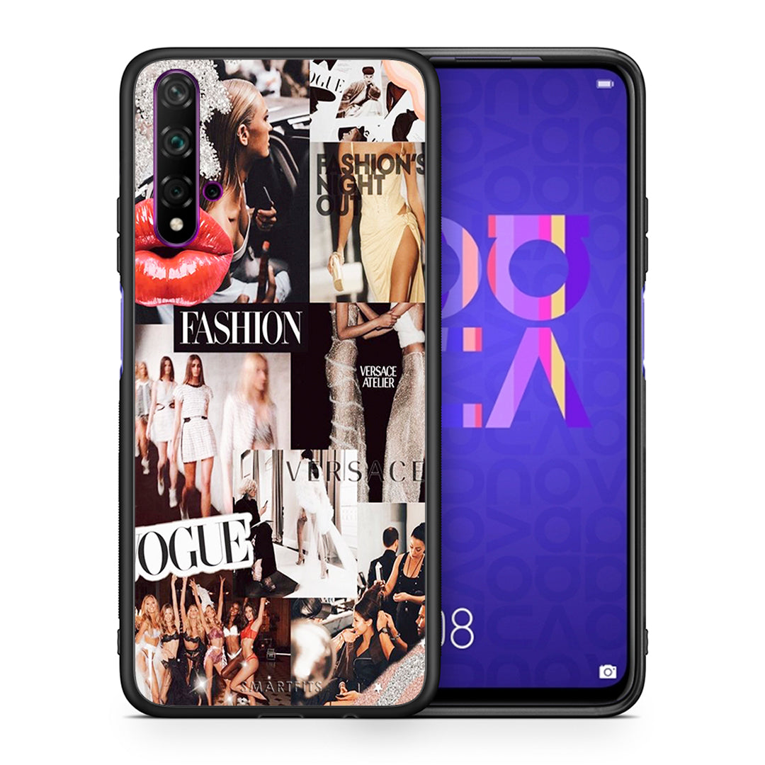 Θήκη Αγίου Βαλεντίνου Huawei Nova 5T / Honor 20 Collage Fashion από τη Smartfits με σχέδιο στο πίσω μέρος και μαύρο περίβλημα | Huawei Nova 5T / Honor 20 Collage Fashion case with colorful back and black bezels