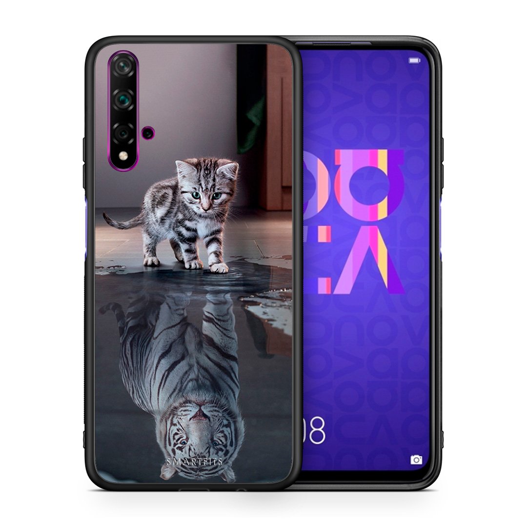 Θήκη Huawei Nova 5T/Honor 20 Tiger Cute από τη Smartfits με σχέδιο στο πίσω μέρος και μαύρο περίβλημα | Huawei Nova 5T/Honor 20 Tiger Cute case with colorful back and black bezels