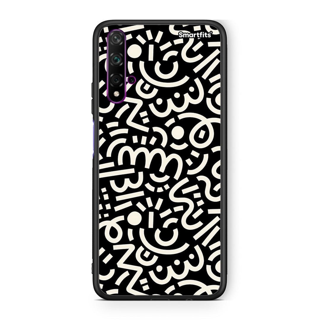 Huawei Nova 5T Doodle Art Θήκη από τη Smartfits με σχέδιο στο πίσω μέρος και μαύρο περίβλημα | Smartphone case with colorful back and black bezels by Smartfits