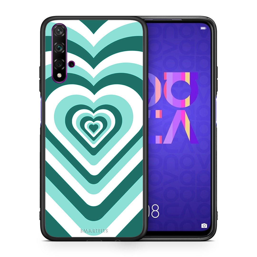 Θήκη Huawei Nova 5T/Honor 20 Green Hearts από τη Smartfits με σχέδιο στο πίσω μέρος και μαύρο περίβλημα | Huawei Nova 5T/Honor 20 Green Hearts case with colorful back and black bezels