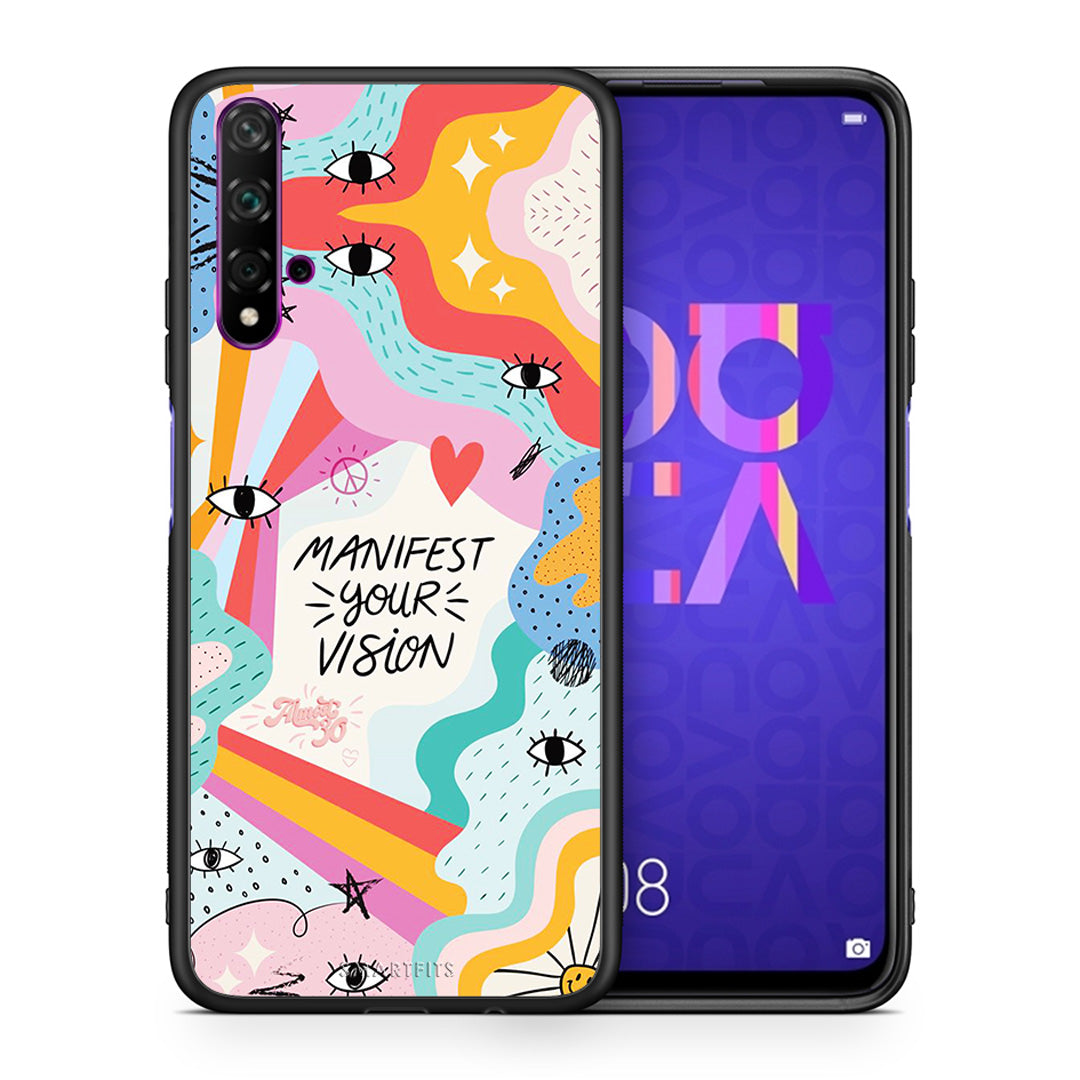 Θήκη Huawei Nova 5T/Honor 20 Manifest Your Vision από τη Smartfits με σχέδιο στο πίσω μέρος και μαύρο περίβλημα | Huawei Nova 5T/Honor 20 Manifest Your Vision case with colorful back and black bezels