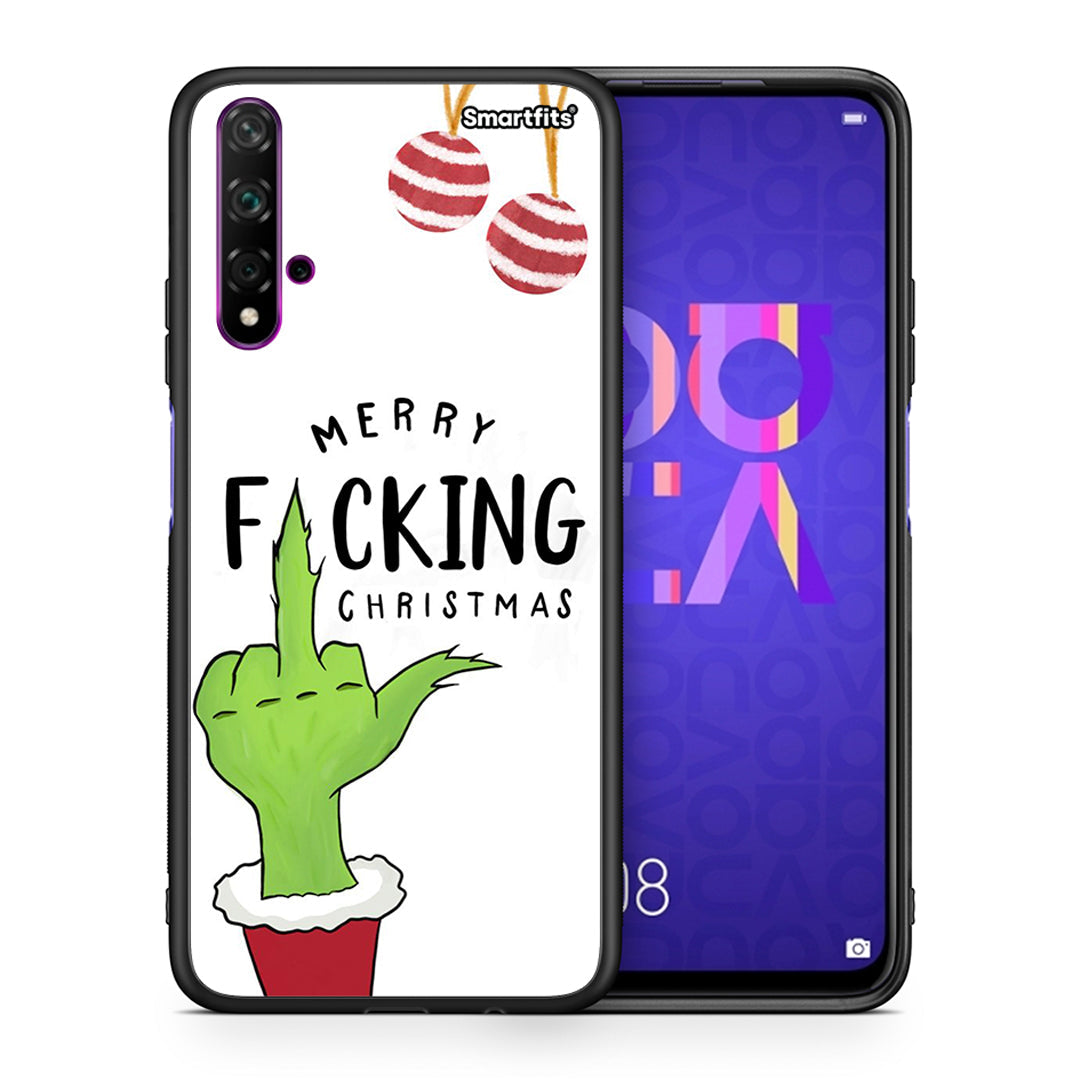 Θήκη Huawei Nova 5T/Honor 20 Merry F Xmas από τη Smartfits με σχέδιο στο πίσω μέρος και μαύρο περίβλημα | Huawei Nova 5T/Honor 20 Merry F Xmas case with colorful back and black bezels