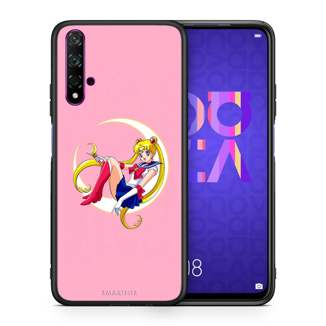 Θήκη Huawei Nova 5T/Honor 20 Moon Girl από τη Smartfits με σχέδιο στο πίσω μέρος και μαύρο περίβλημα | Huawei Nova 5T/Honor 20 Moon Girl case with colorful back and black bezels