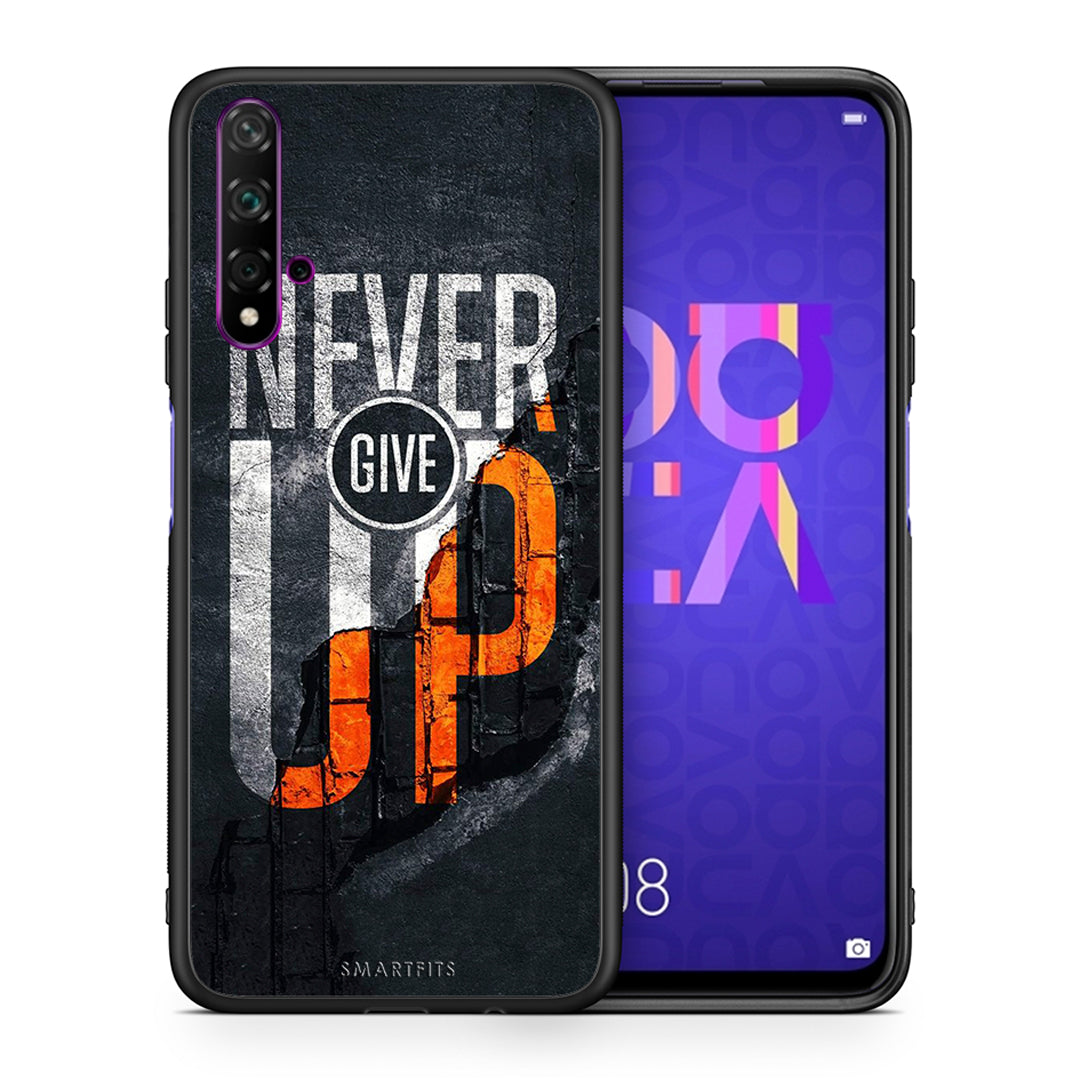 Θήκη Αγίου Βαλεντίνου Huawei Nova 5T / Honor 20 Never Give Up από τη Smartfits με σχέδιο στο πίσω μέρος και μαύρο περίβλημα | Huawei Nova 5T / Honor 20 Never Give Up case with colorful back and black bezels
