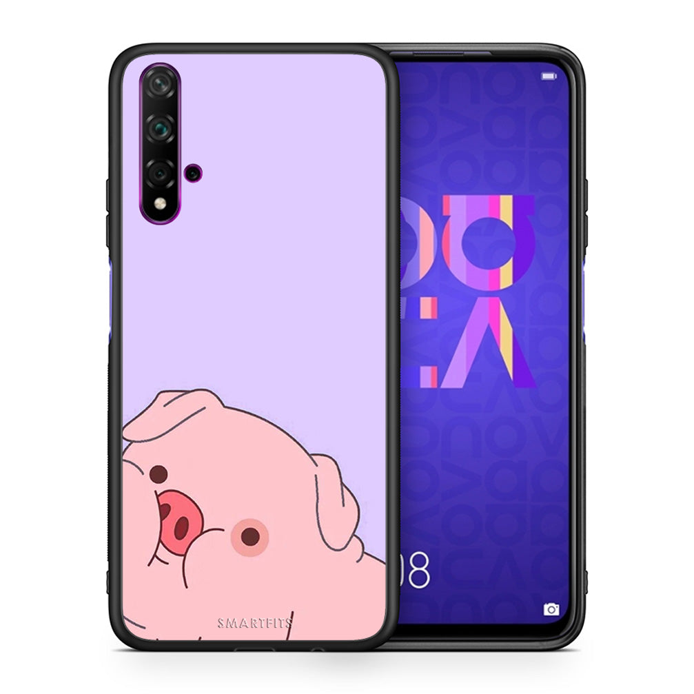 Θήκη Αγίου Βαλεντίνου Huawei Nova 5T / Honor 20 Pig Love 2 από τη Smartfits με σχέδιο στο πίσω μέρος και μαύρο περίβλημα | Huawei Nova 5T / Honor 20 Pig Love 2 case with colorful back and black bezels