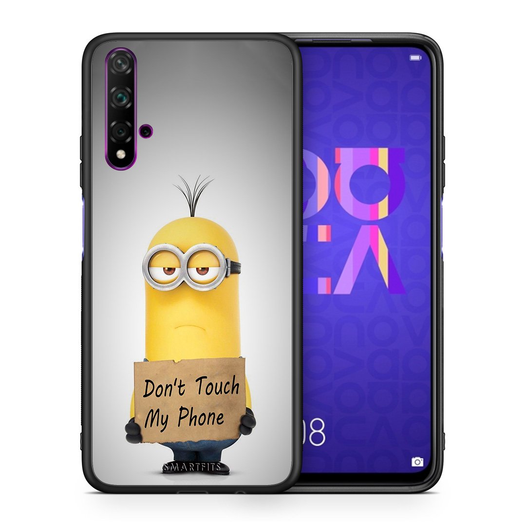 Θήκη Huawei Nova 5T/Honor 20 Minion Text από τη Smartfits με σχέδιο στο πίσω μέρος και μαύρο περίβλημα | Huawei Nova 5T/Honor 20 Minion Text case with colorful back and black bezels