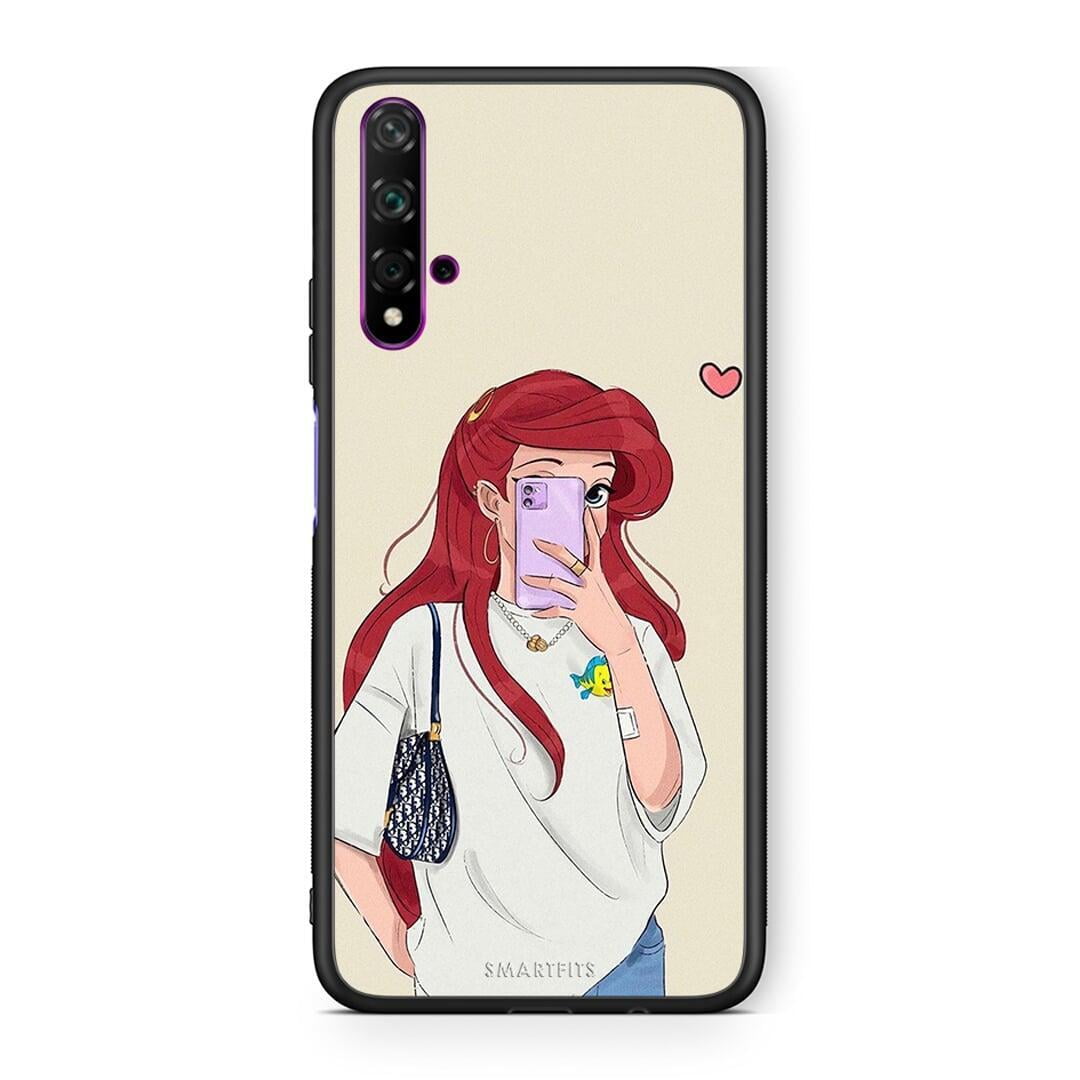 Huawei Nova 5T Walking Mermaid Θήκη από τη Smartfits με σχέδιο στο πίσω μέρος και μαύρο περίβλημα | Smartphone case with colorful back and black bezels by Smartfits