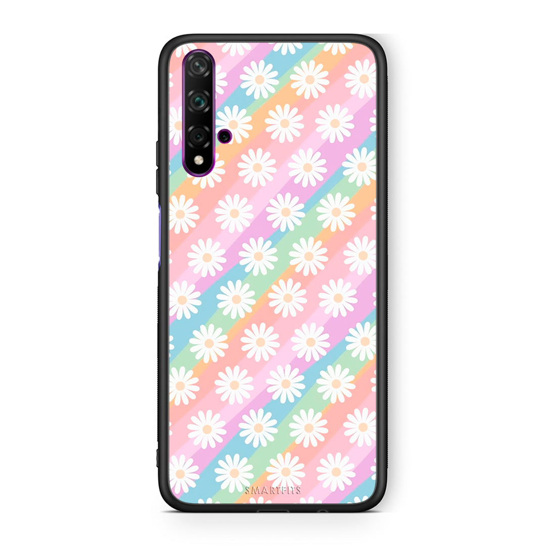 Huawei Nova 5T White Daisies θήκη από τη Smartfits με σχέδιο στο πίσω μέρος και μαύρο περίβλημα | Smartphone case with colorful back and black bezels by Smartfits