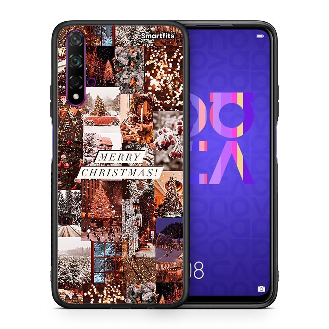 Θήκη Huawei Nova 5T/Honor 20 Xmas Collage από τη Smartfits με σχέδιο στο πίσω μέρος και μαύρο περίβλημα | Huawei Nova 5T/Honor 20 Xmas Collage case with colorful back and black bezels