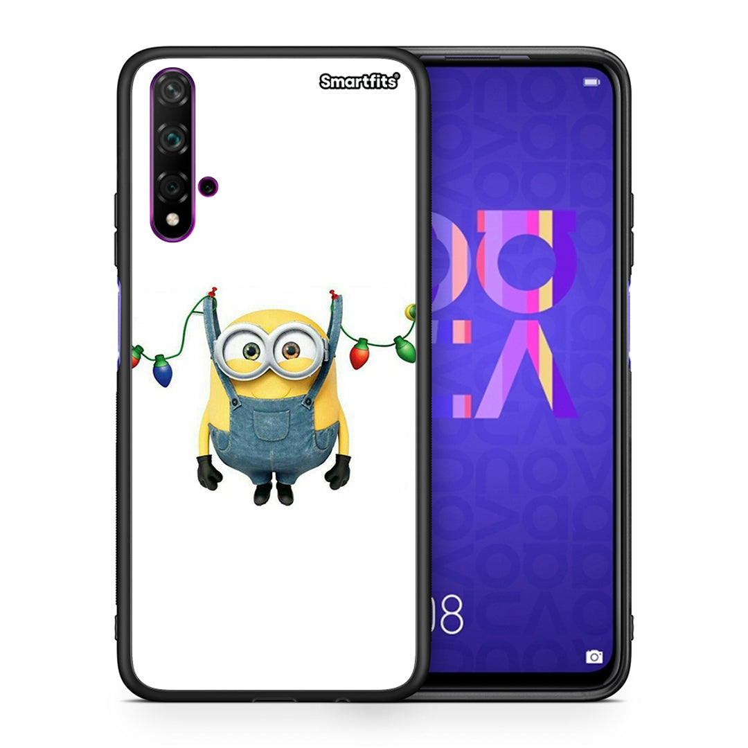 Θήκη Huawei Nova 5T/Honor 20 Xmas Minion Lights από τη Smartfits με σχέδιο στο πίσω μέρος και μαύρο περίβλημα | Huawei Nova 5T/Honor 20 Xmas Minion Lights case with colorful back and black bezels