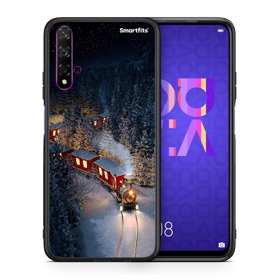 Θήκη Huawei Nova 5T/Honor 20 Xmas Train από τη Smartfits με σχέδιο στο πίσω μέρος και μαύρο περίβλημα | Huawei Nova 5T/Honor 20 Xmas Train case with colorful back and black bezels