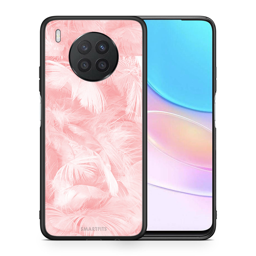 Θήκη Huawei Nova 8i / Honor 50 Lite Pink Feather Boho από τη Smartfits με σχέδιο στο πίσω μέρος και μαύρο περίβλημα | Huawei Nova 8i / Honor 50 Lite Pink Feather Boho case with colorful back and black bezels