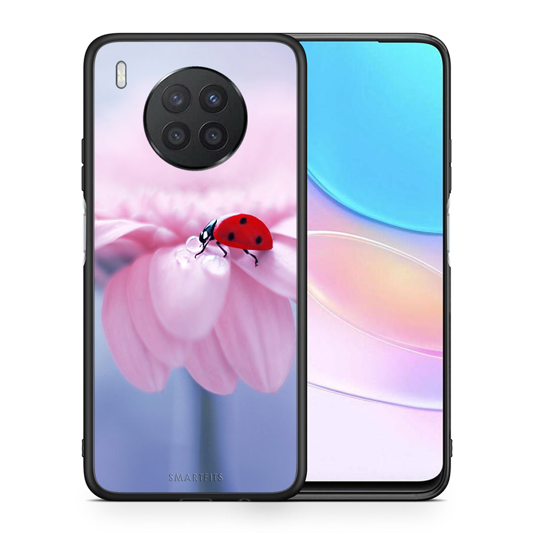 Θήκη Huawei Nova 8i / Honor 50 Lite Ladybug Flower από τη Smartfits με σχέδιο στο πίσω μέρος και μαύρο περίβλημα | Huawei Nova 8i / Honor 50 Lite Ladybug Flower case with colorful back and black bezels