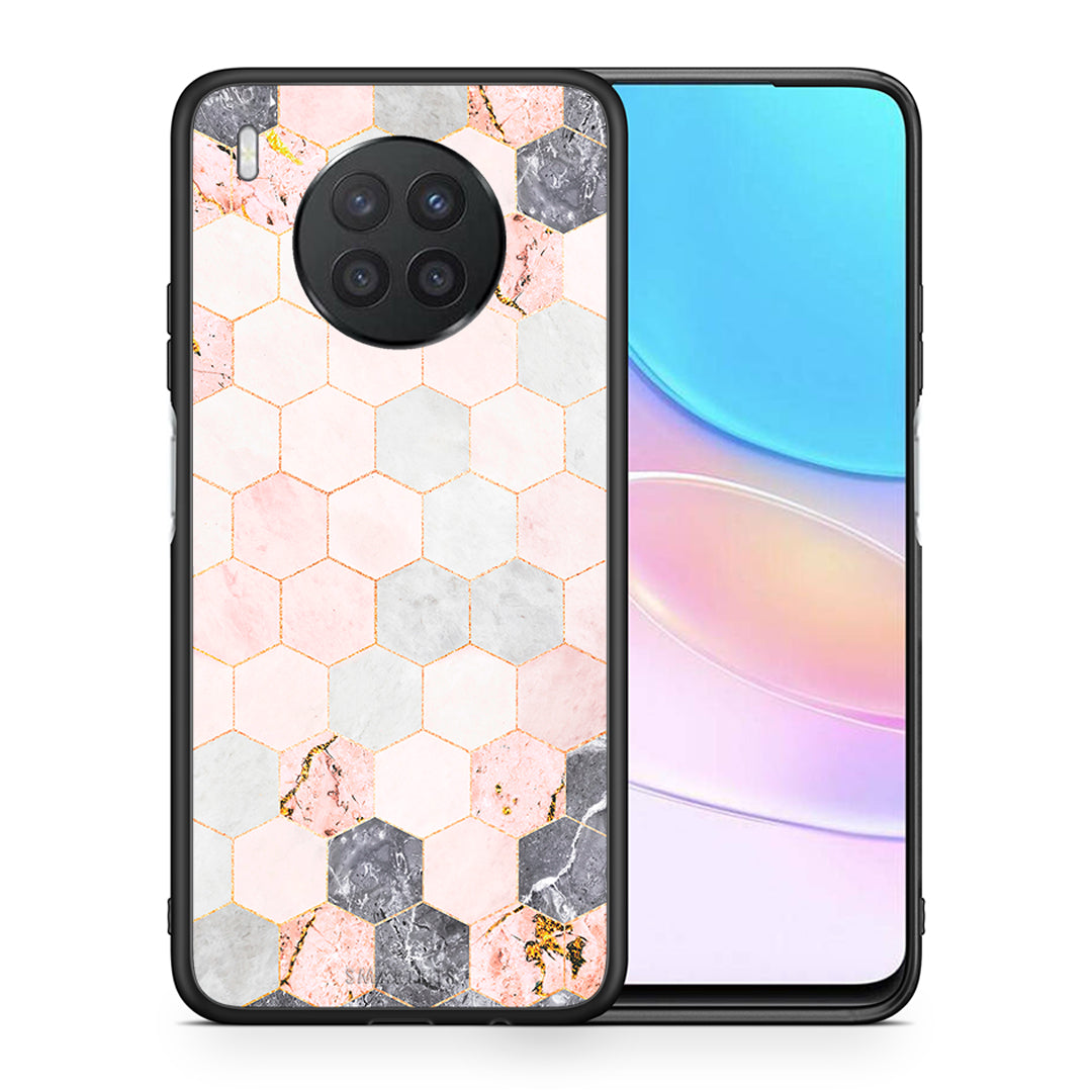 Θήκη Huawei Nova 8i / Honor 50 Lite Hexagon Pink Marble από τη Smartfits με σχέδιο στο πίσω μέρος και μαύρο περίβλημα | Huawei Nova 8i / Honor 50 Lite Hexagon Pink Marble case with colorful back and black bezels