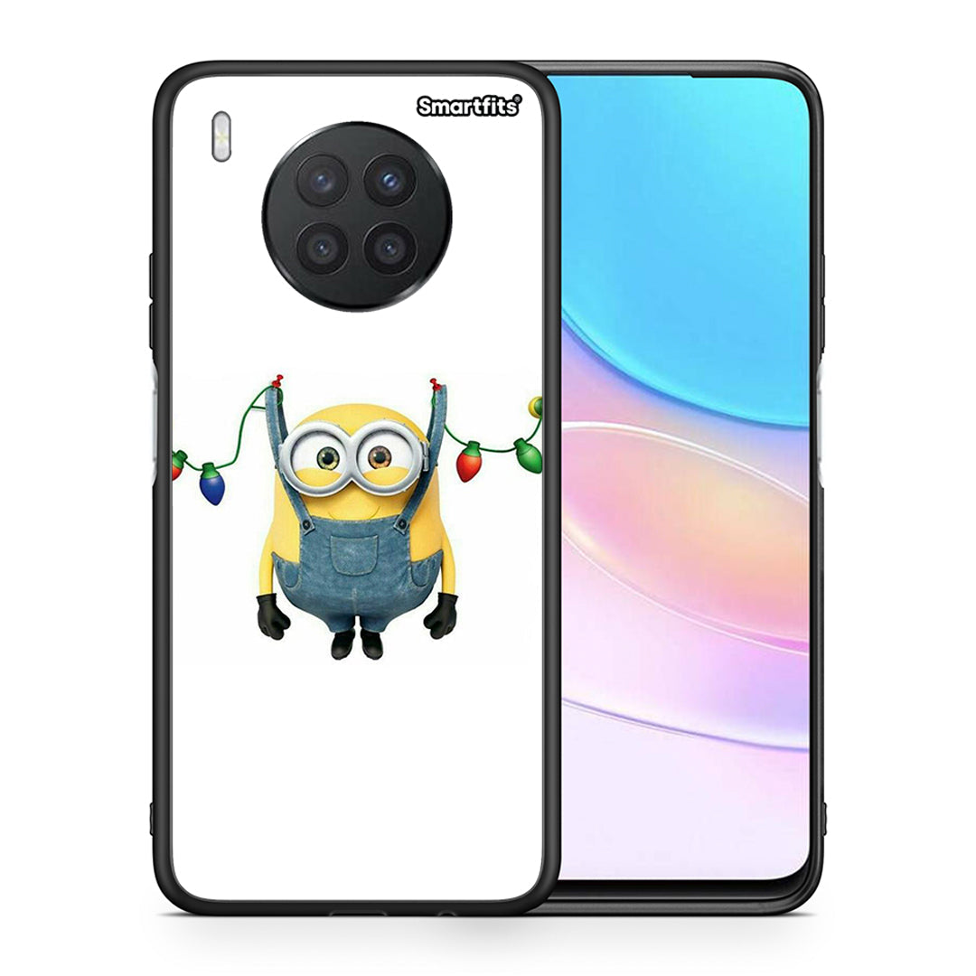 Θήκη Huawei Nova 8i / Honor 50 Lite Xmas Minion Lights από τη Smartfits με σχέδιο στο πίσω μέρος και μαύρο περίβλημα | Huawei Nova 8i / Honor 50 Lite Xmas Minion Lights case with colorful back and black bezels