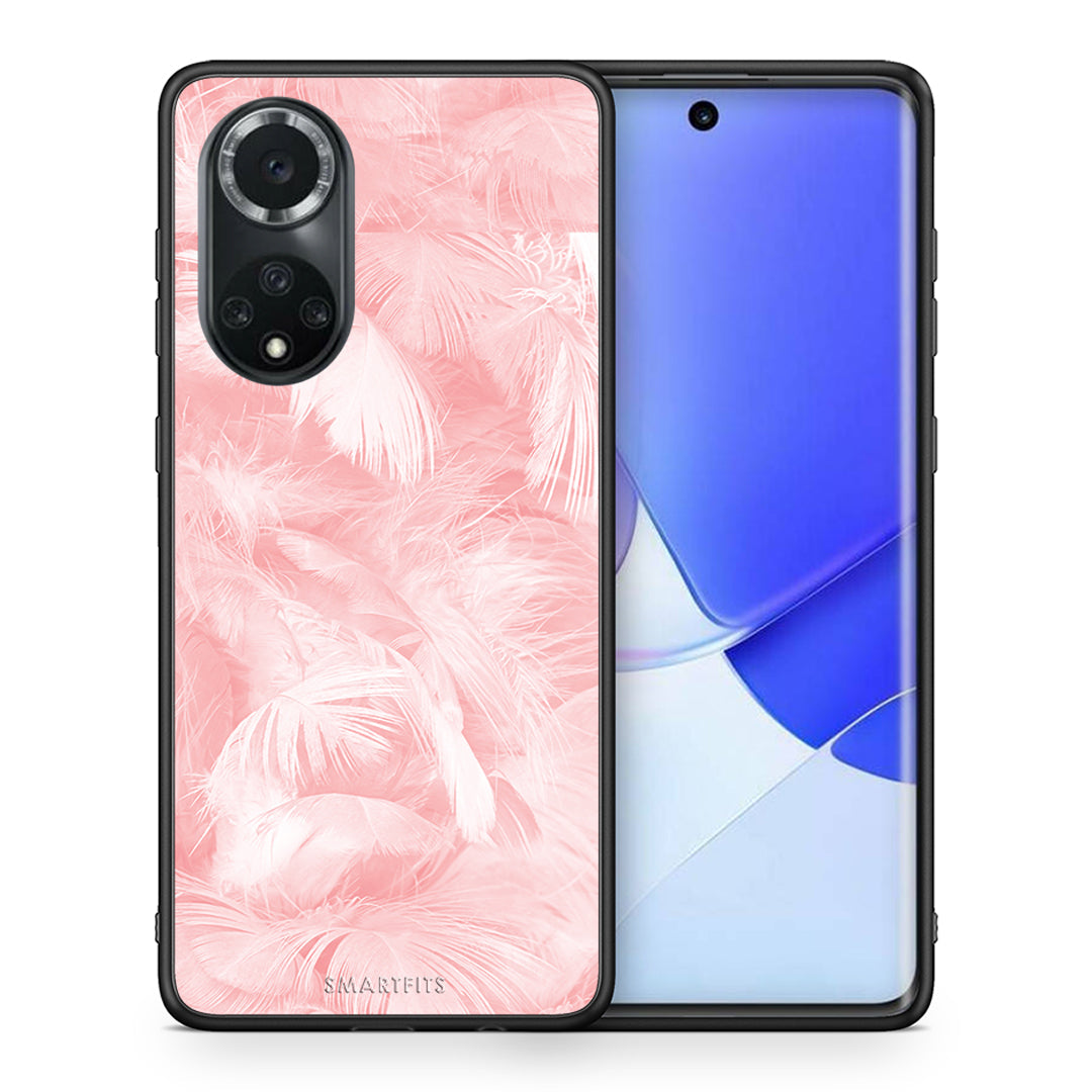 Θήκη Huawei Nova 9/Honor 50 Pink Feather Boho από τη Smartfits με σχέδιο στο πίσω μέρος και μαύρο περίβλημα | Huawei Nova 9/Honor 50 Pink Feather Boho case with colorful back and black bezels