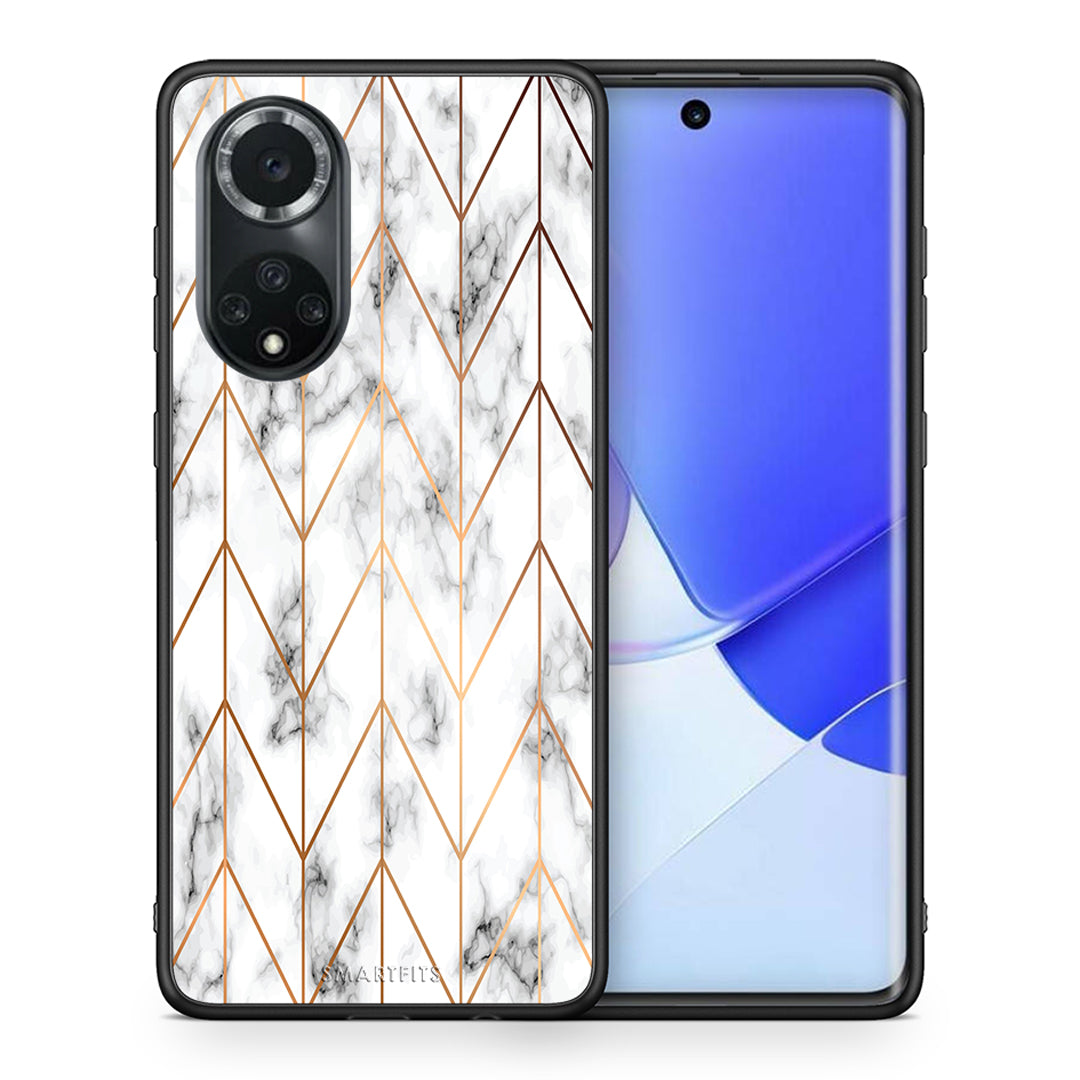 Θήκη Huawei Nova 9/Honor 50 Gold Geometric Marble από τη Smartfits με σχέδιο στο πίσω μέρος και μαύρο περίβλημα | Huawei Nova 9/Honor 50 Gold Geometric Marble case with colorful back and black bezels