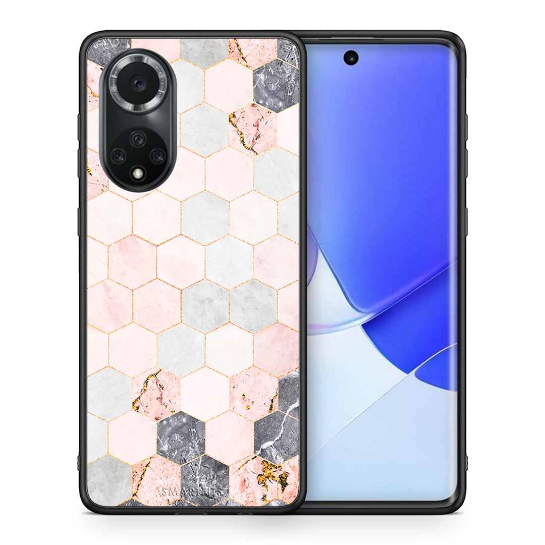 Θήκη Huawei Nova 9/Honor 50 Hexagon Pink Marble από τη Smartfits με σχέδιο στο πίσω μέρος και μαύρο περίβλημα | Huawei Nova 9/Honor 50 Hexagon Pink Marble case with colorful back and black bezels