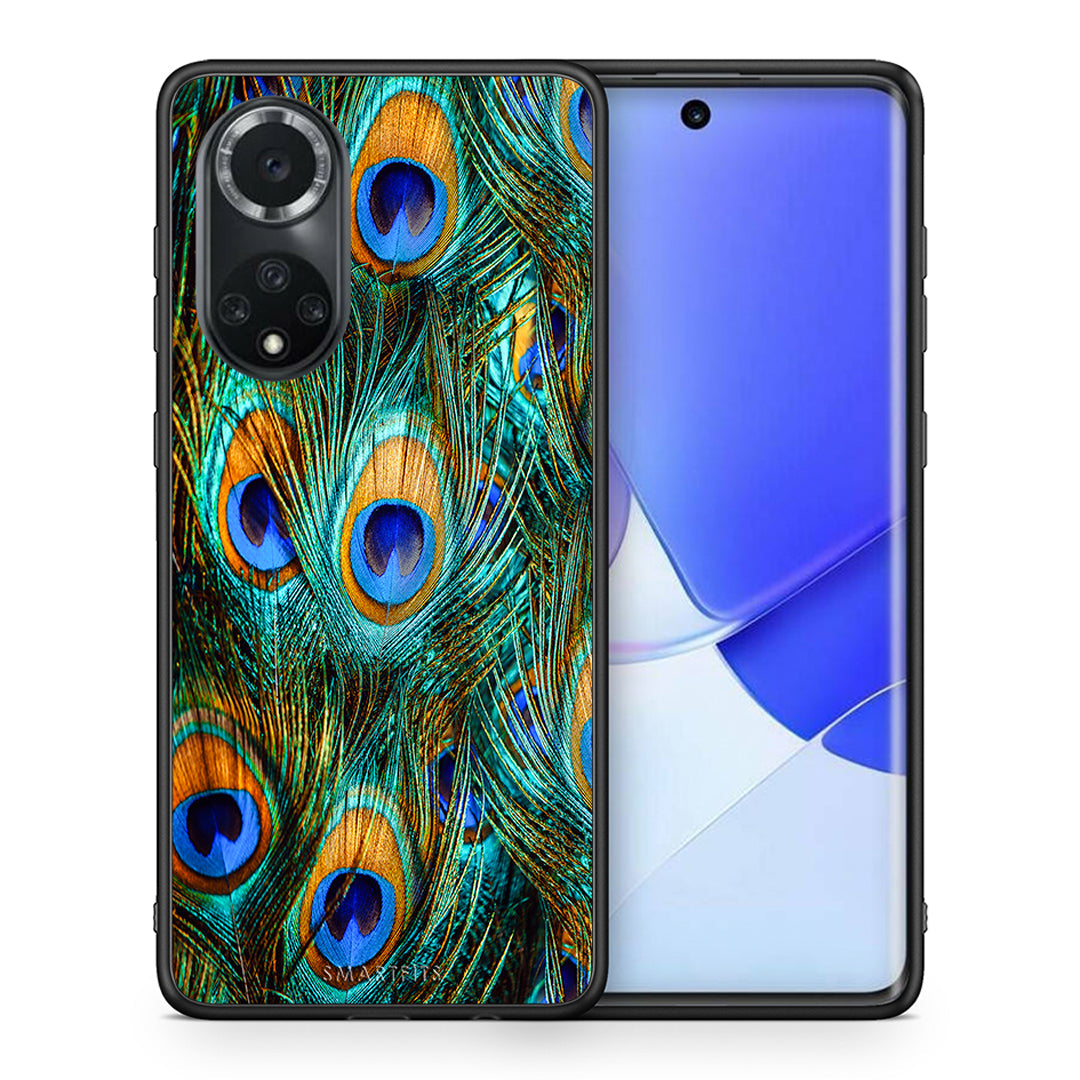 Θήκη Huawei Nova 9/Honor 50 Real Peacock Feathers από τη Smartfits με σχέδιο στο πίσω μέρος και μαύρο περίβλημα | Huawei Nova 9/Honor 50 Real Peacock Feathers case with colorful back and black bezels