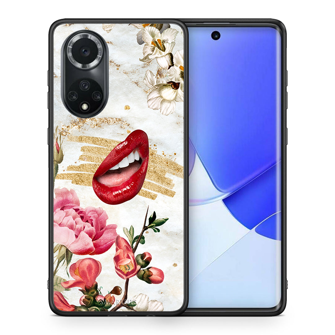 Θήκη Huawei Nova 9/Honor 50 Red Lips από τη Smartfits με σχέδιο στο πίσω μέρος και μαύρο περίβλημα | Huawei Nova 9/Honor 50 Red Lips case with colorful back and black bezels