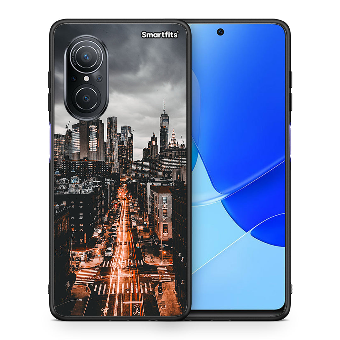 Θήκη Huawei Nova 9 SE City Lights από τη Smartfits με σχέδιο στο πίσω μέρος και μαύρο περίβλημα | Huawei Nova 9 SE City Lights case with colorful back and black bezels