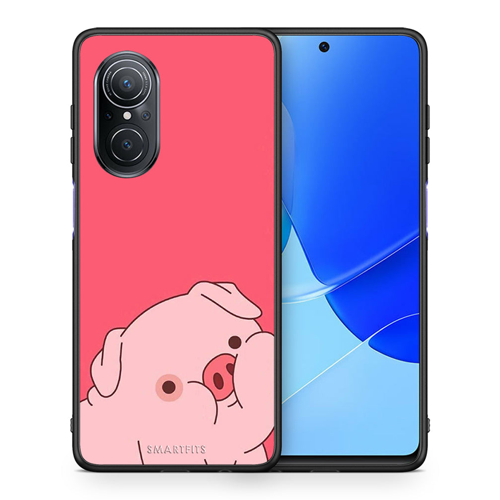 Θήκη Αγίου Βαλεντίνου Huawei Nova 9 SE Pig Love 1 από τη Smartfits με σχέδιο στο πίσω μέρος και μαύρο περίβλημα | Huawei Nova 9 SE Pig Love 1 case with colorful back and black bezels
