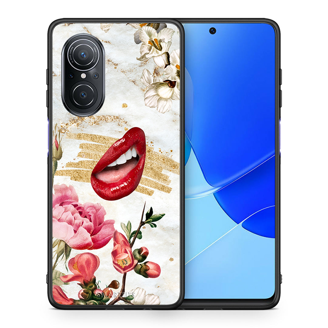 Θήκη Huawei Nova 9 SE Red Lips από τη Smartfits με σχέδιο στο πίσω μέρος και μαύρο περίβλημα | Huawei Nova 9 SE Red Lips case with colorful back and black bezels