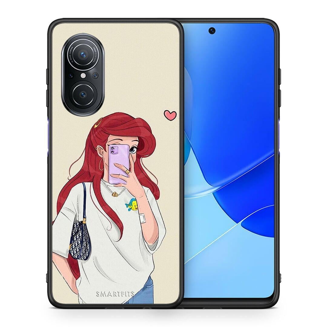 Θήκη Huawei Nova 9 SE Walking Mermaid από τη Smartfits με σχέδιο στο πίσω μέρος και μαύρο περίβλημα | Huawei Nova 9 SE Walking Mermaid case with colorful back and black bezels