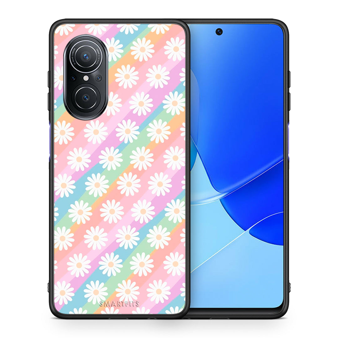 Θήκη Huawei Nova 9 SE White Daisies από τη Smartfits με σχέδιο στο πίσω μέρος και μαύρο περίβλημα | Huawei Nova 9 SE White Daisies case with colorful back and black bezels