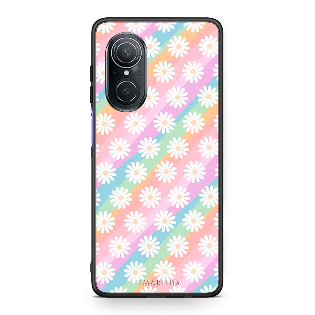 Huawei Nova 9 SE White Daisies θήκη από τη Smartfits με σχέδιο στο πίσω μέρος και μαύρο περίβλημα | Smartphone case with colorful back and black bezels by Smartfits