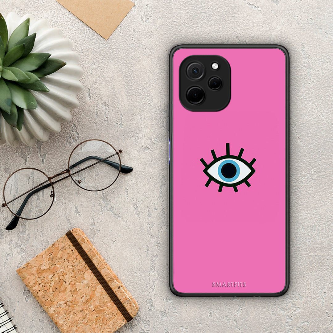 Θήκη Huawei Nova Y61 Blue Eye Pink από τη Smartfits με σχέδιο στο πίσω μέρος και μαύρο περίβλημα | Huawei Nova Y61 Blue Eye Pink Case with Colorful Back and Black Bezels