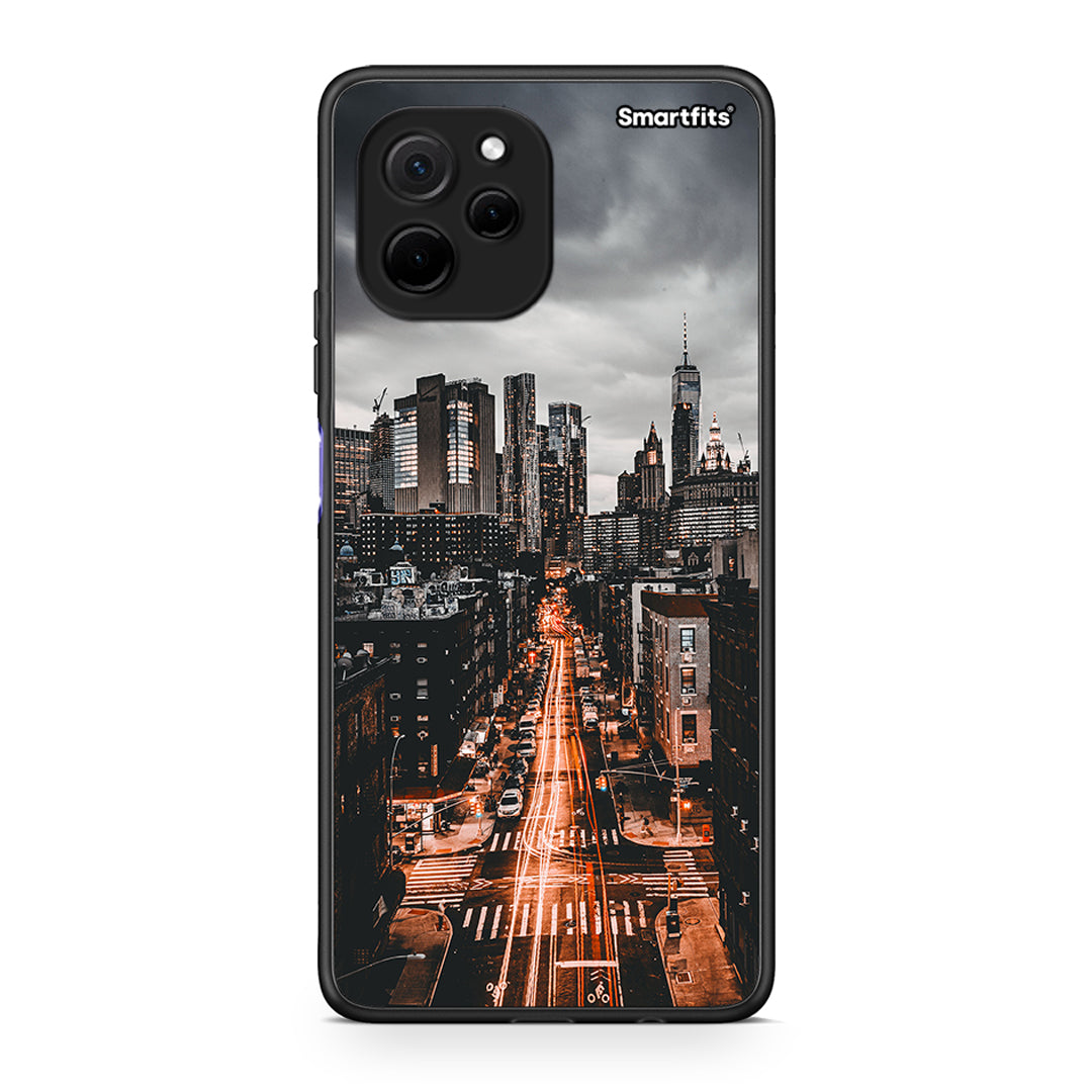 Θήκη Huawei Nova Y61 City Lights από τη Smartfits με σχέδιο στο πίσω μέρος και μαύρο περίβλημα | Huawei Nova Y61 City Lights Case with Colorful Back and Black Bezels