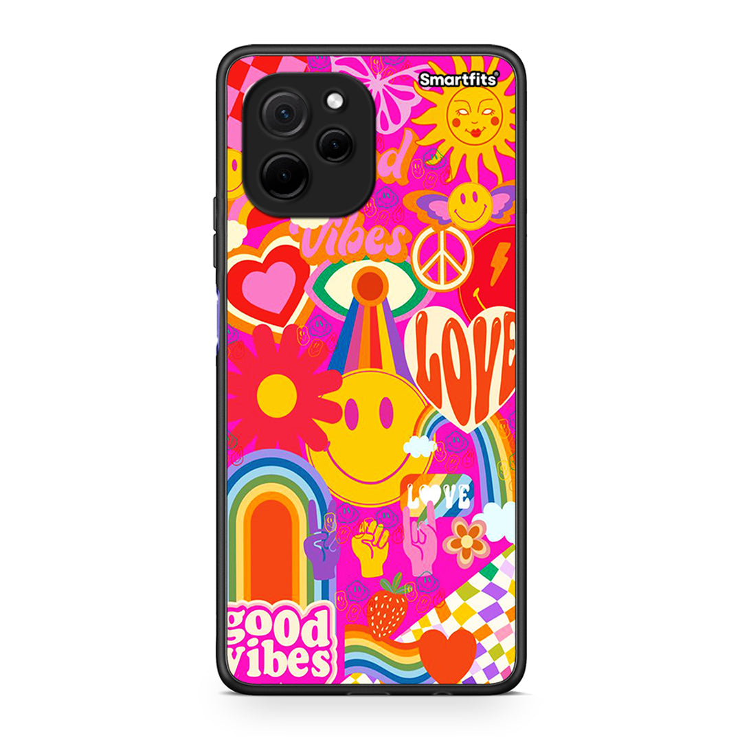 Θήκη Huawei Nova Y61 Hippie Love από τη Smartfits με σχέδιο στο πίσω μέρος και μαύρο περίβλημα | Huawei Nova Y61 Hippie Love Case with Colorful Back and Black Bezels
