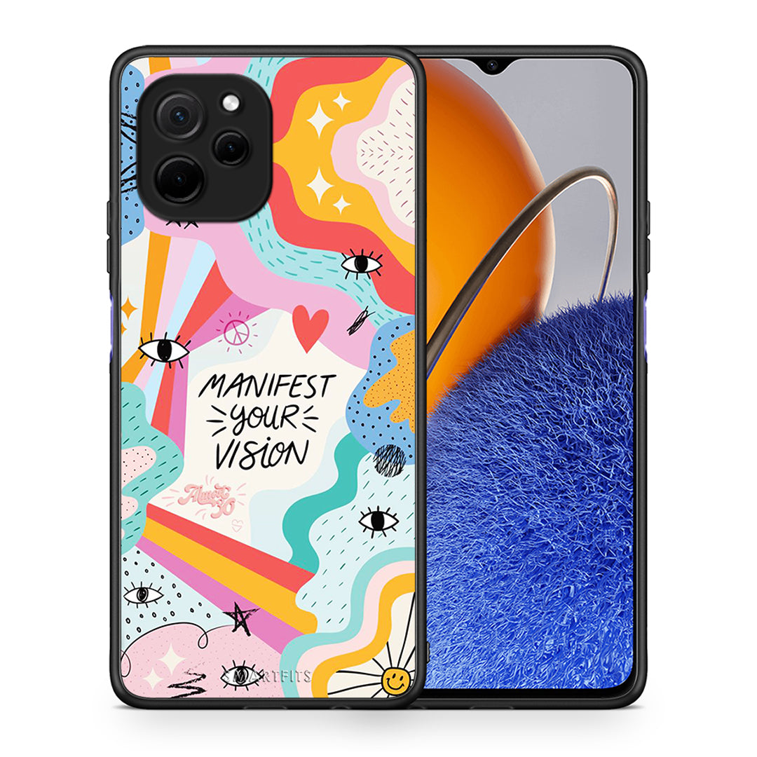 Θήκη Huawei Nova Y61 Manifest Your Vision από τη Smartfits με σχέδιο στο πίσω μέρος και μαύρο περίβλημα | Huawei Nova Y61 Manifest Your Vision Case with Colorful Back and Black Bezels