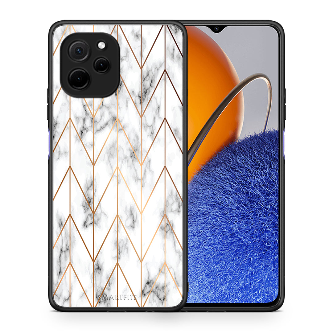 Θήκη Huawei Nova Y61 Marble Gold Geometric από τη Smartfits με σχέδιο στο πίσω μέρος και μαύρο περίβλημα | Huawei Nova Y61 Marble Gold Geometric Case with Colorful Back and Black Bezels