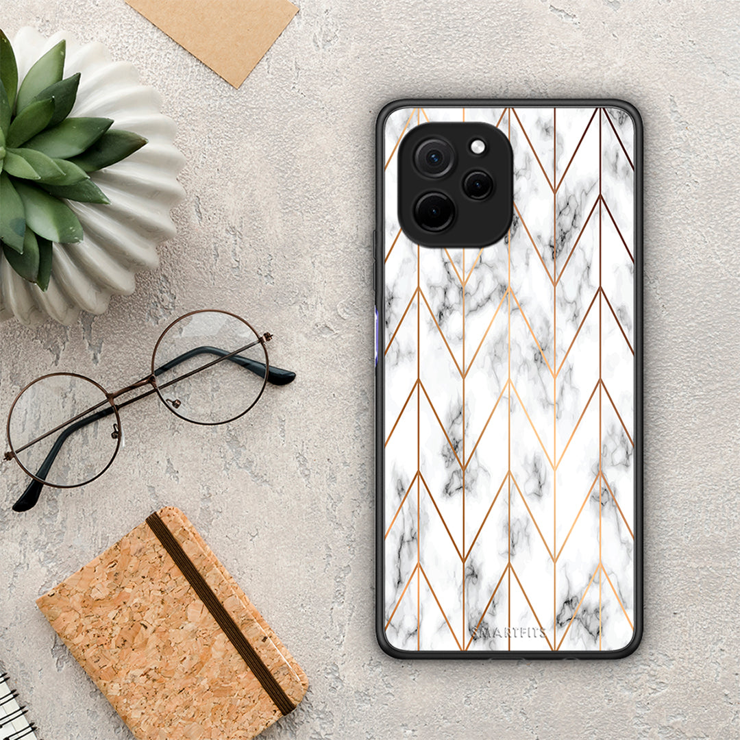 Θήκη Huawei Nova Y61 Marble Gold Geometric από τη Smartfits με σχέδιο στο πίσω μέρος και μαύρο περίβλημα | Huawei Nova Y61 Marble Gold Geometric Case with Colorful Back and Black Bezels