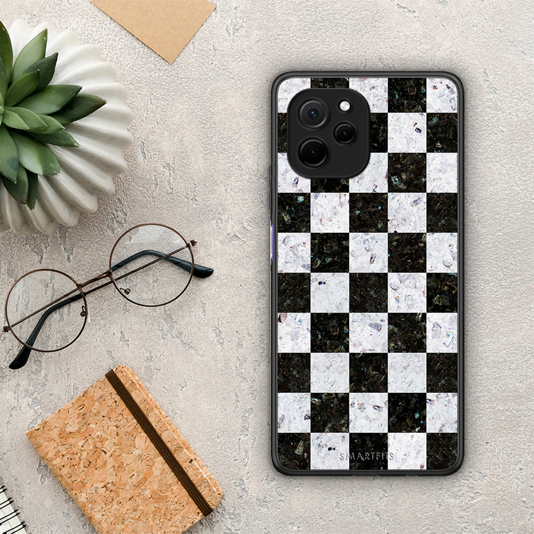 Θήκη Huawei Nova Y61 Marble Square Geometric από τη Smartfits με σχέδιο στο πίσω μέρος και μαύρο περίβλημα | Huawei Nova Y61 Marble Square Geometric Case with Colorful Back and Black Bezels