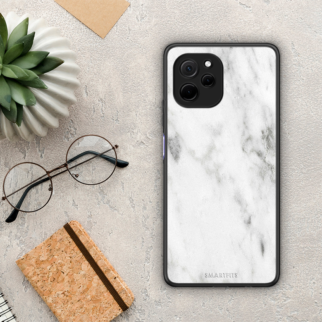 Θήκη Huawei Nova Y61 Marble White από τη Smartfits με σχέδιο στο πίσω μέρος και μαύρο περίβλημα | Huawei Nova Y61 Marble White Case with Colorful Back and Black Bezels