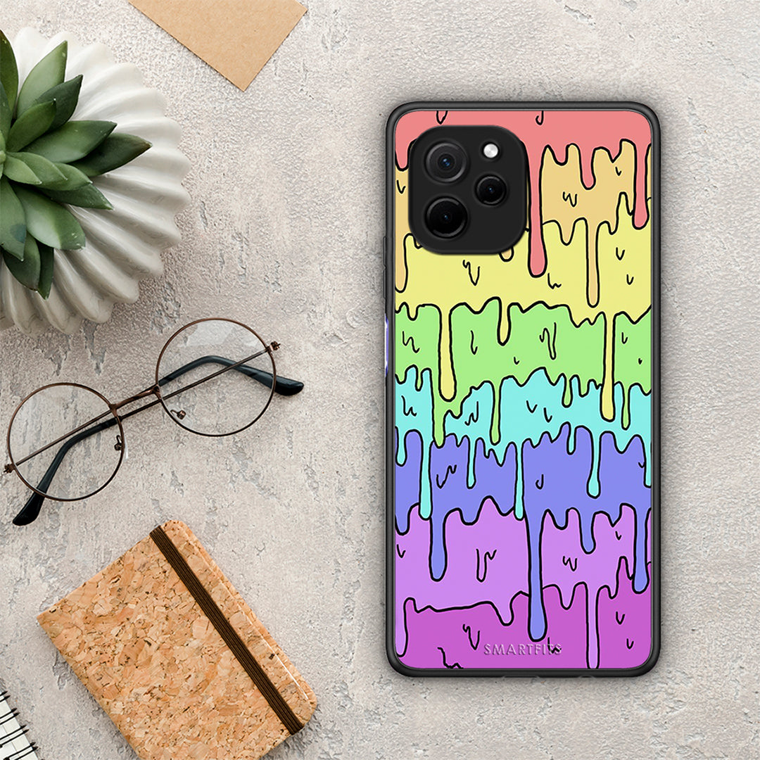 Θήκη Huawei Nova Y61 Melting Rainbow από τη Smartfits με σχέδιο στο πίσω μέρος και μαύρο περίβλημα | Huawei Nova Y61 Melting Rainbow Case with Colorful Back and Black Bezels