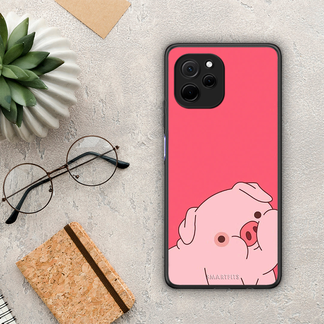 Θήκη Huawei Nova Y61 Pig Love 1 από τη Smartfits με σχέδιο στο πίσω μέρος και μαύρο περίβλημα | Huawei Nova Y61 Pig Love 1 Case with Colorful Back and Black Bezels