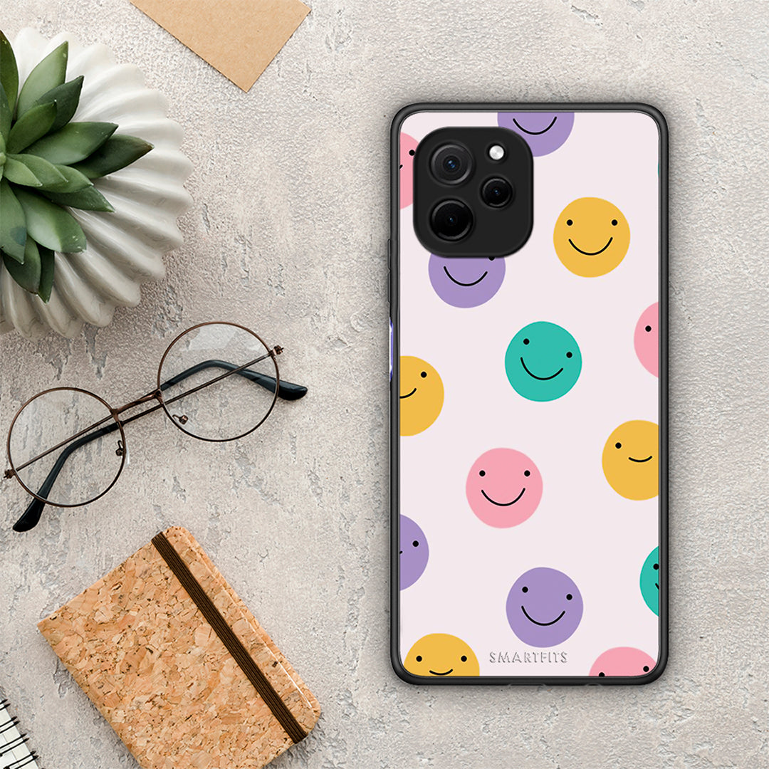 Θήκη Huawei Nova Y61 Smiley Faces από τη Smartfits με σχέδιο στο πίσω μέρος και μαύρο περίβλημα | Huawei Nova Y61 Smiley Faces Case with Colorful Back and Black Bezels