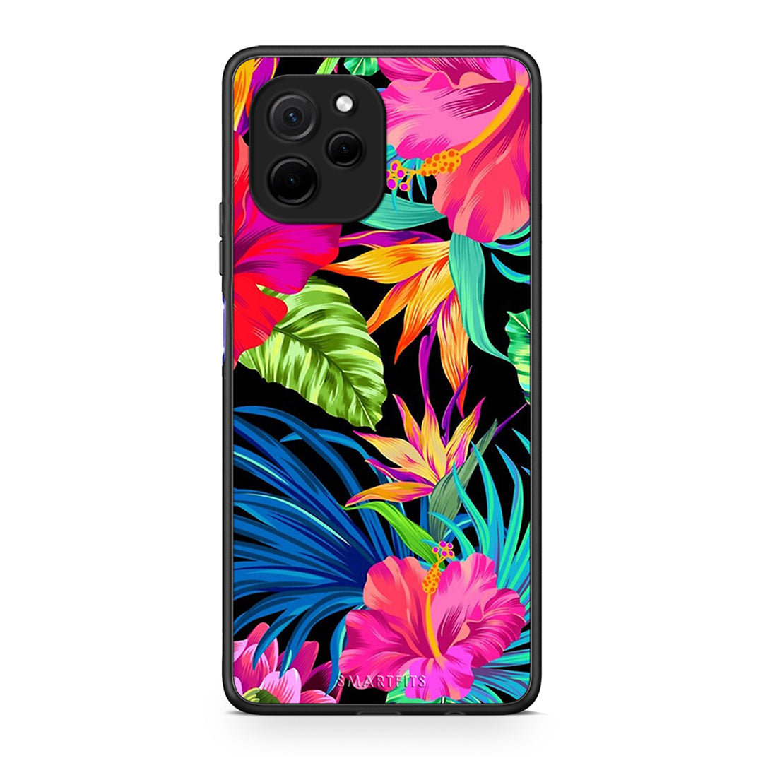 Θήκη Huawei Nova Y61 Tropical Flowers από τη Smartfits με σχέδιο στο πίσω μέρος και μαύρο περίβλημα | Huawei Nova Y61 Tropical Flowers Case with Colorful Back and Black Bezels