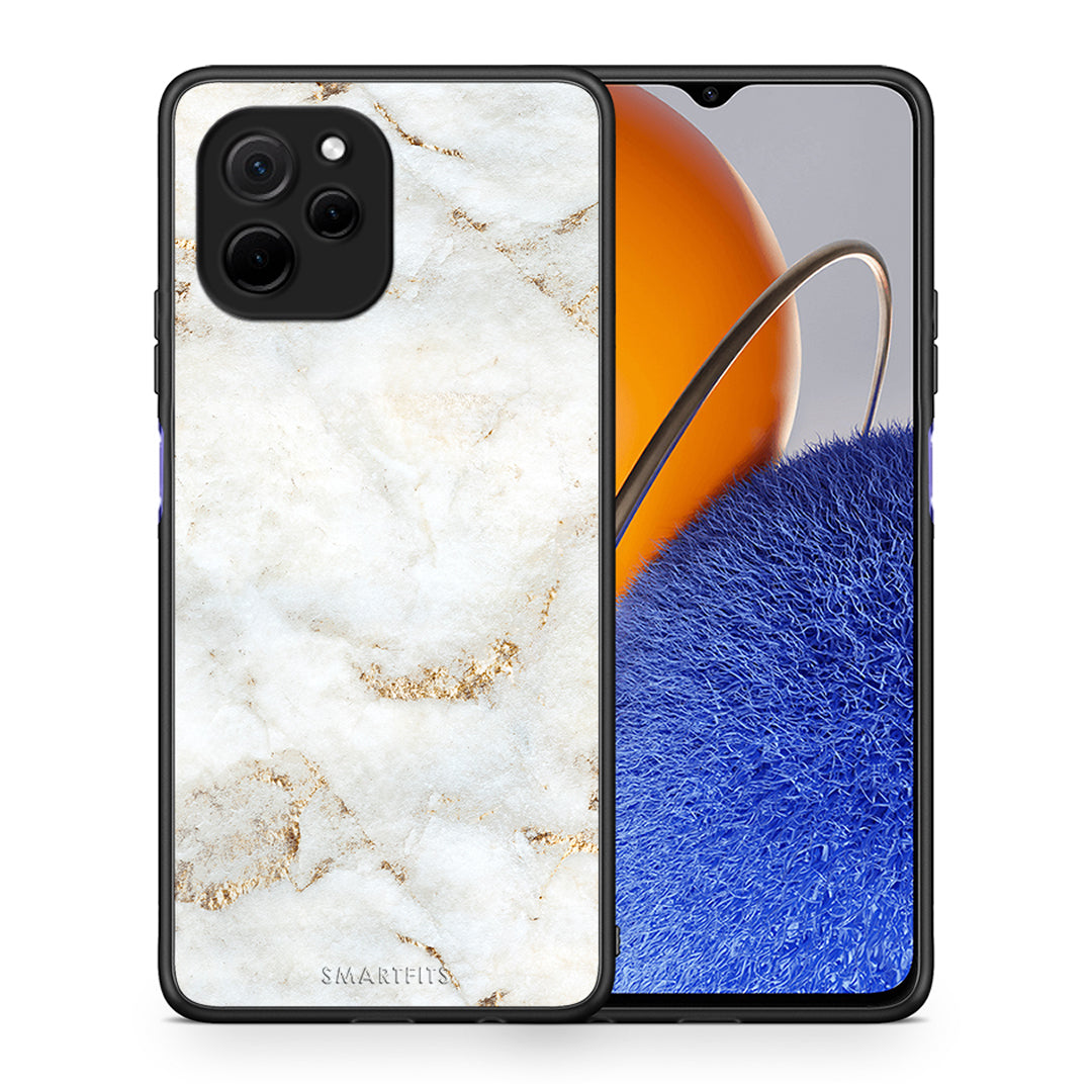 Θήκη Huawei Nova Y61 White Gold Marble από τη Smartfits με σχέδιο στο πίσω μέρος και μαύρο περίβλημα | Huawei Nova Y61 White Gold Marble Case with Colorful Back and Black Bezels