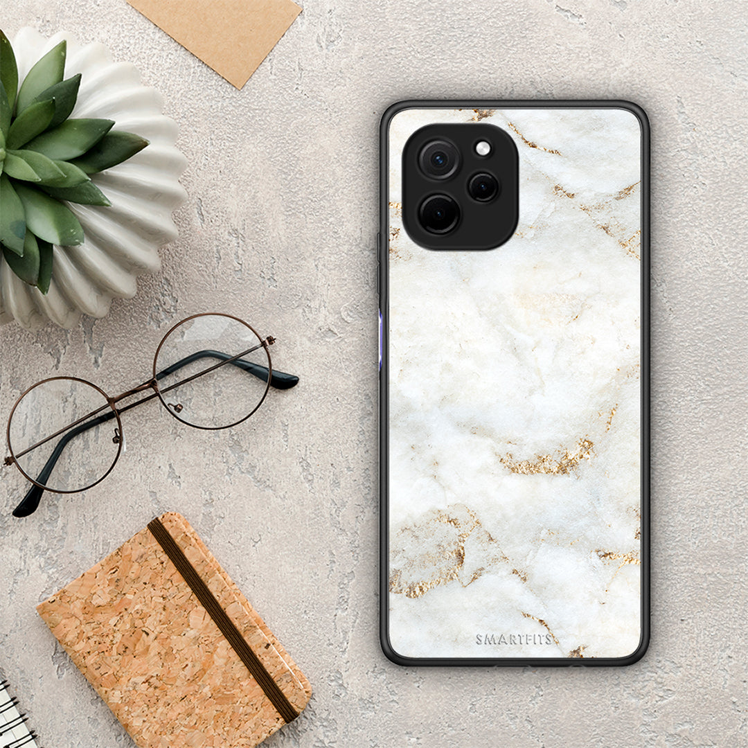 Θήκη Huawei Nova Y61 White Gold Marble από τη Smartfits με σχέδιο στο πίσω μέρος και μαύρο περίβλημα | Huawei Nova Y61 White Gold Marble Case with Colorful Back and Black Bezels