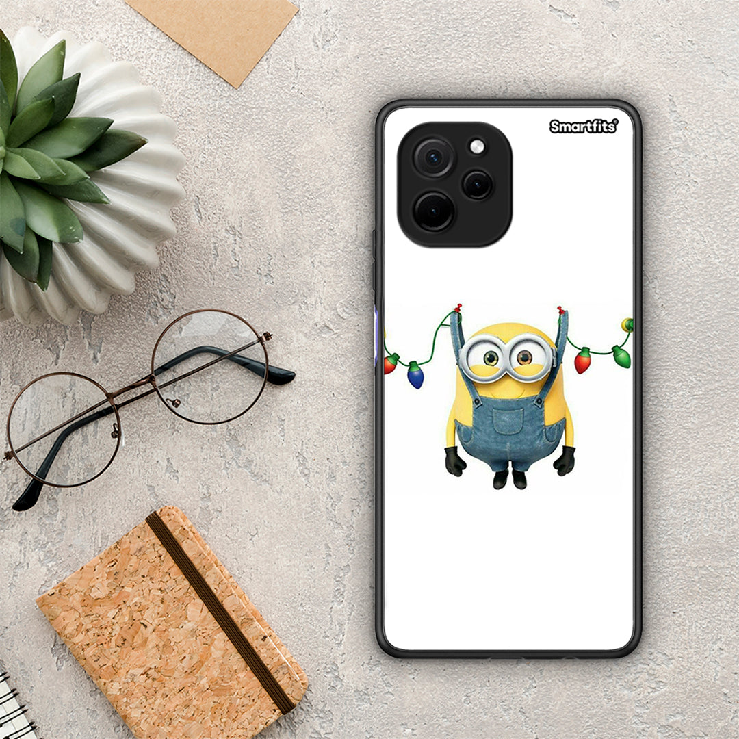 Θήκη Huawei Nova Y61 Xmas Minion Lights από τη Smartfits με σχέδιο στο πίσω μέρος και μαύρο περίβλημα | Huawei Nova Y61 Xmas Minion Lights Case with Colorful Back and Black Bezels